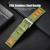 Leather Accented Canvas Nylon Watch Band 20mm/22mm