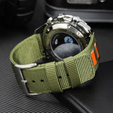 Leather Accented Canvas Nylon Watch Band 20mm/22mm